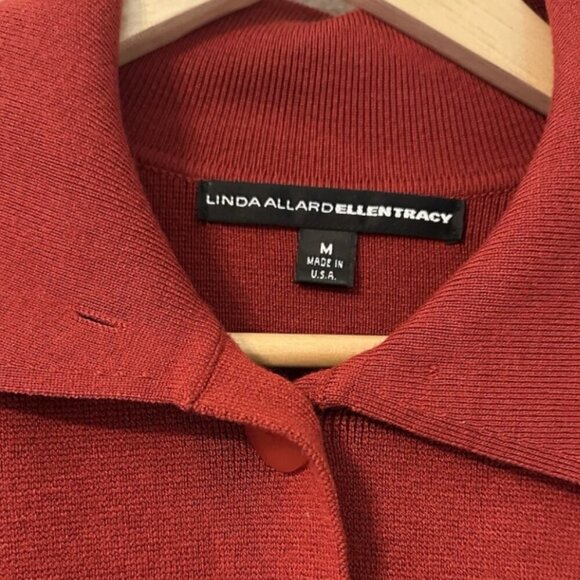 Collaboration Women's Medium Deep Red WOOL SILK Stretch Collar Cardigan Sweater - Picture 3 of 4